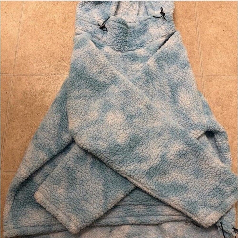 Victoria Secret Pink TIE DYE SHERPA FUNNEL NECK PULLOVER HOODIE Blue XL